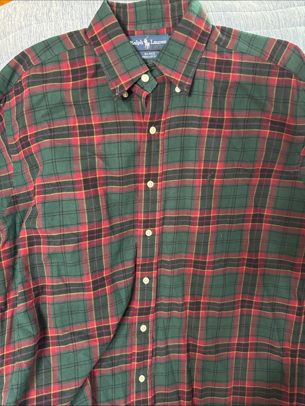 Ralph Lauren Green and Red Plaid Button-Down Shirt